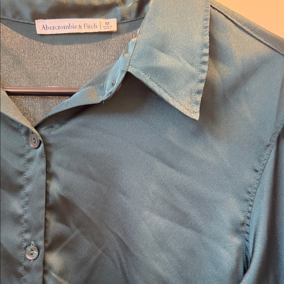 Abercrombie // Deep Green Satin Button up Shirt - Picture 2 of 4